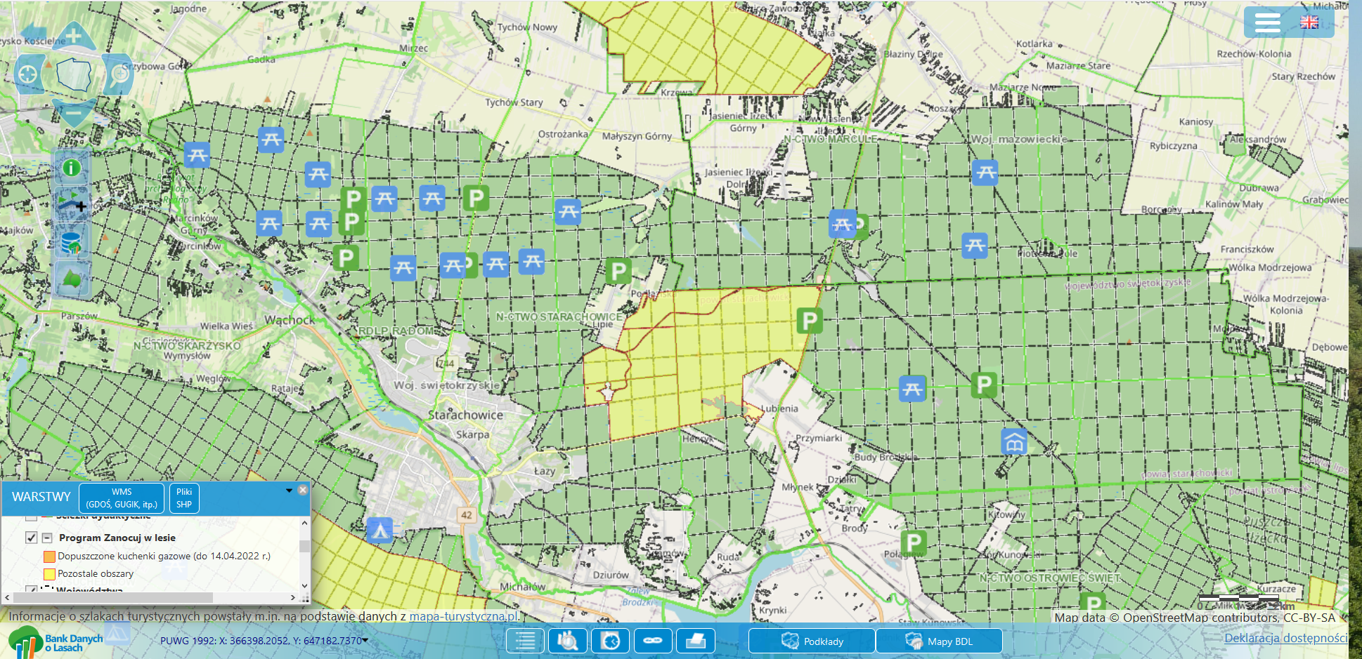 mapa obszaru Zanocuj w lesie